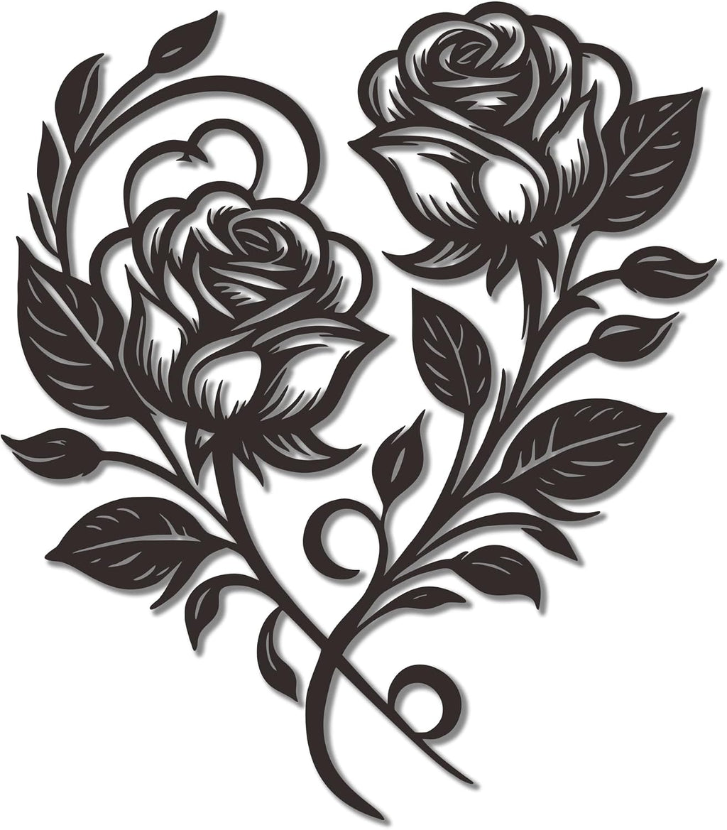 YATEASLU Metal Rose Heart Wall Decor, Black, 12.6x11 Inch