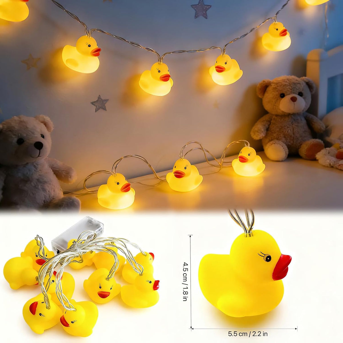 Cute Fairy Duck String Lights, 4.9Ft/1.5M, 10 LED Battery Operated