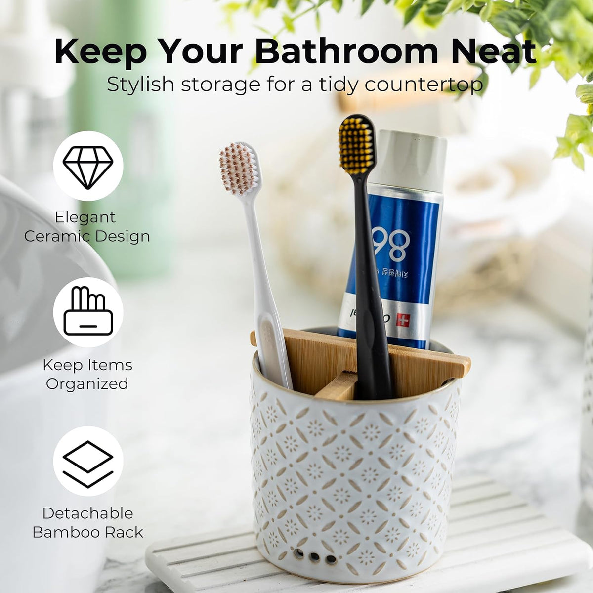 Zoeeker Toothbrush Holders, Ceramic Electric Toothbrush & Toothpaste Holder