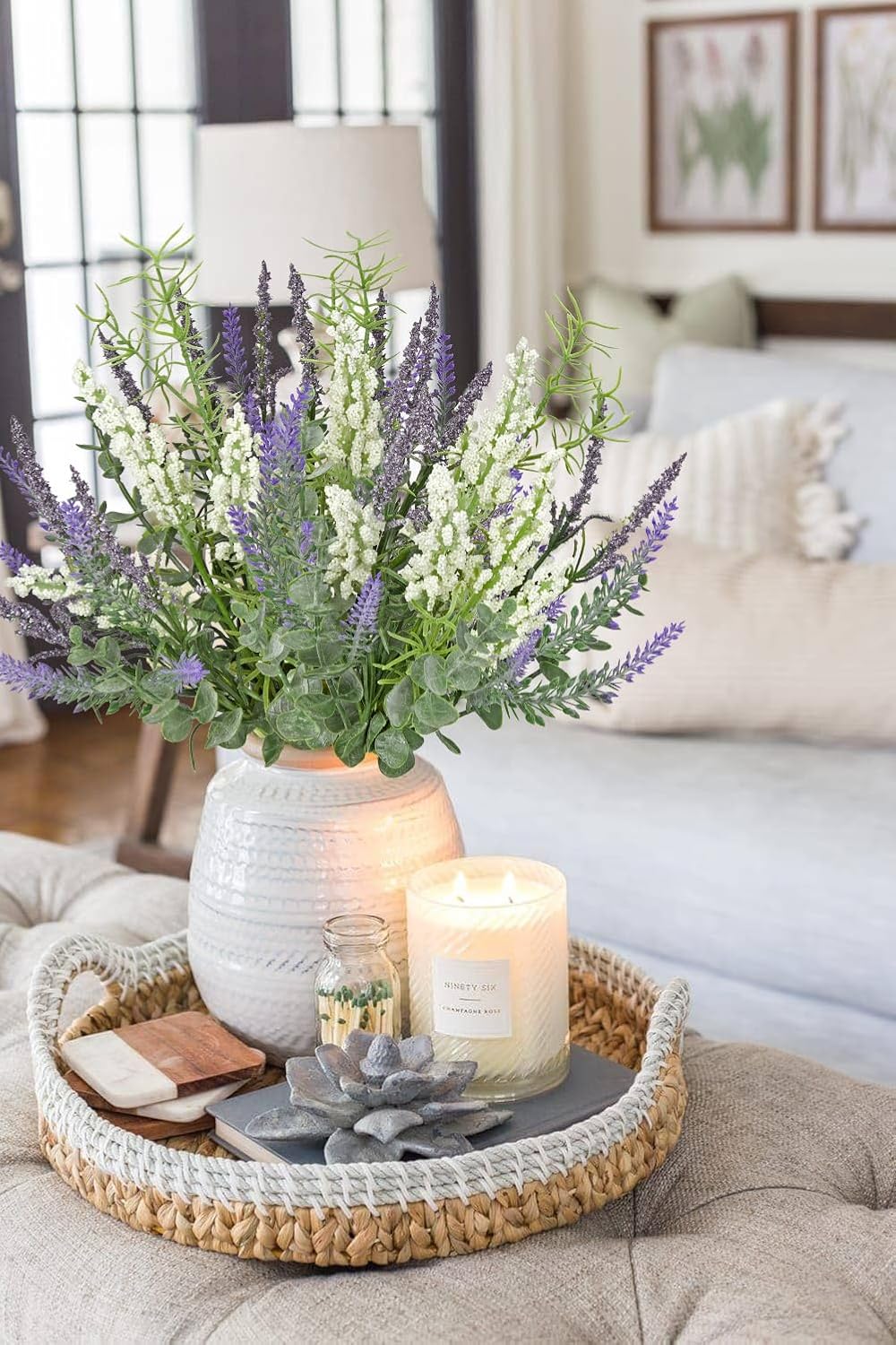 Hollyone 3 Bundles Fake Flowers Artificial Lavender Stems Bouquet Faux Plastic Purple Dried Lavender Flowers Plants for Vase DIY Wedding Floral Arrangement Home Table Centerpieces Indoor Outdoor Decor