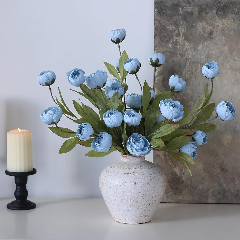 6 Pcs 27" Faux Silk Peony Artificial Flowers Stems for Vase (Dusty Blue)