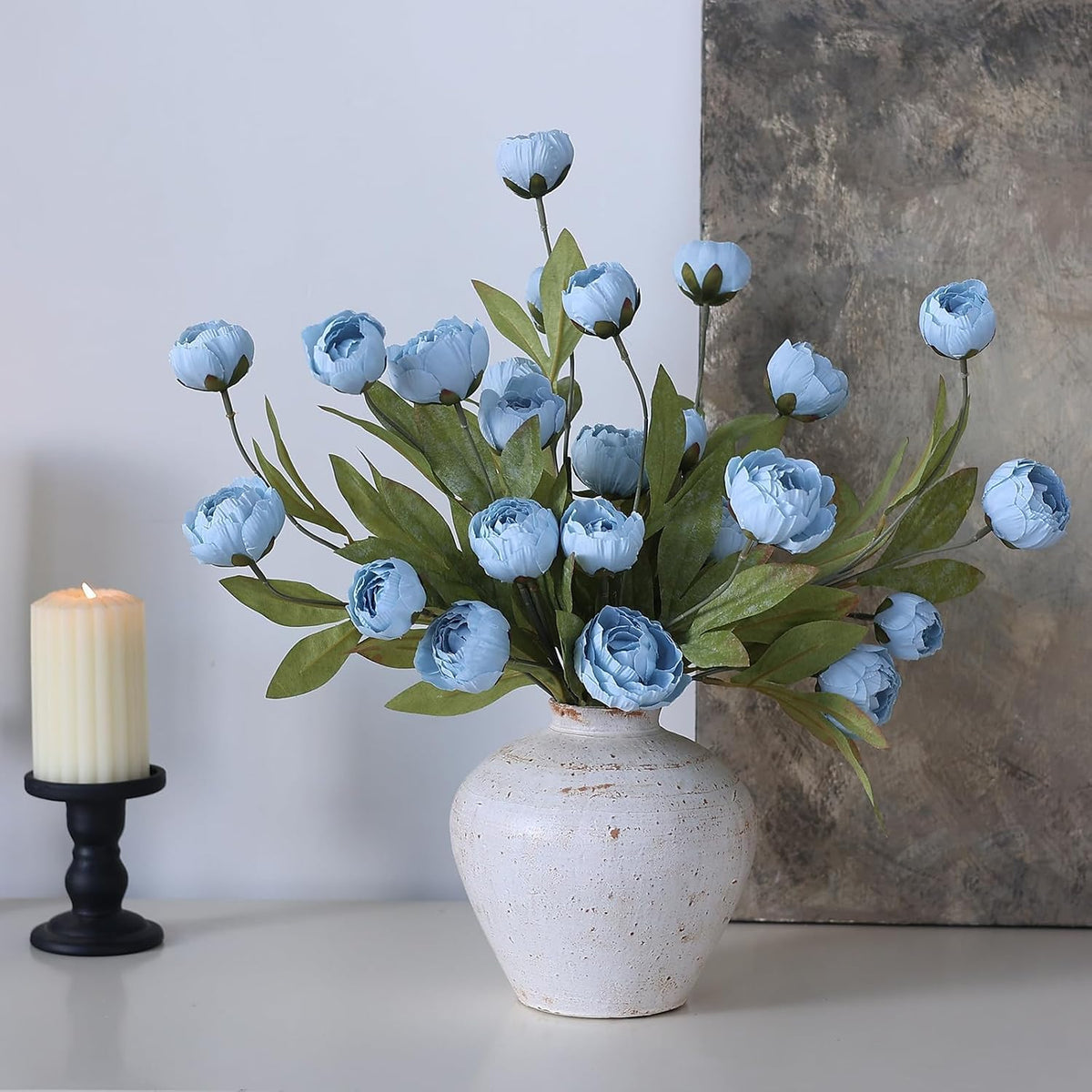 6 Pcs 27" Faux Silk Peony Artificial Flowers Stems for Vase (Dusty Blue)