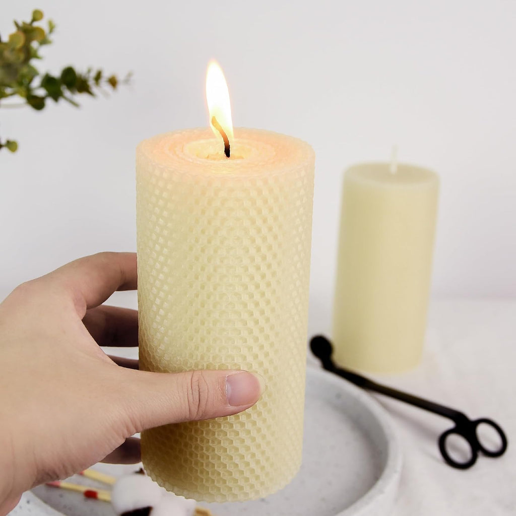 3x6 Inch Pure Natural White Honeycamb Beewaxs Pillar Candle Rolled Candles