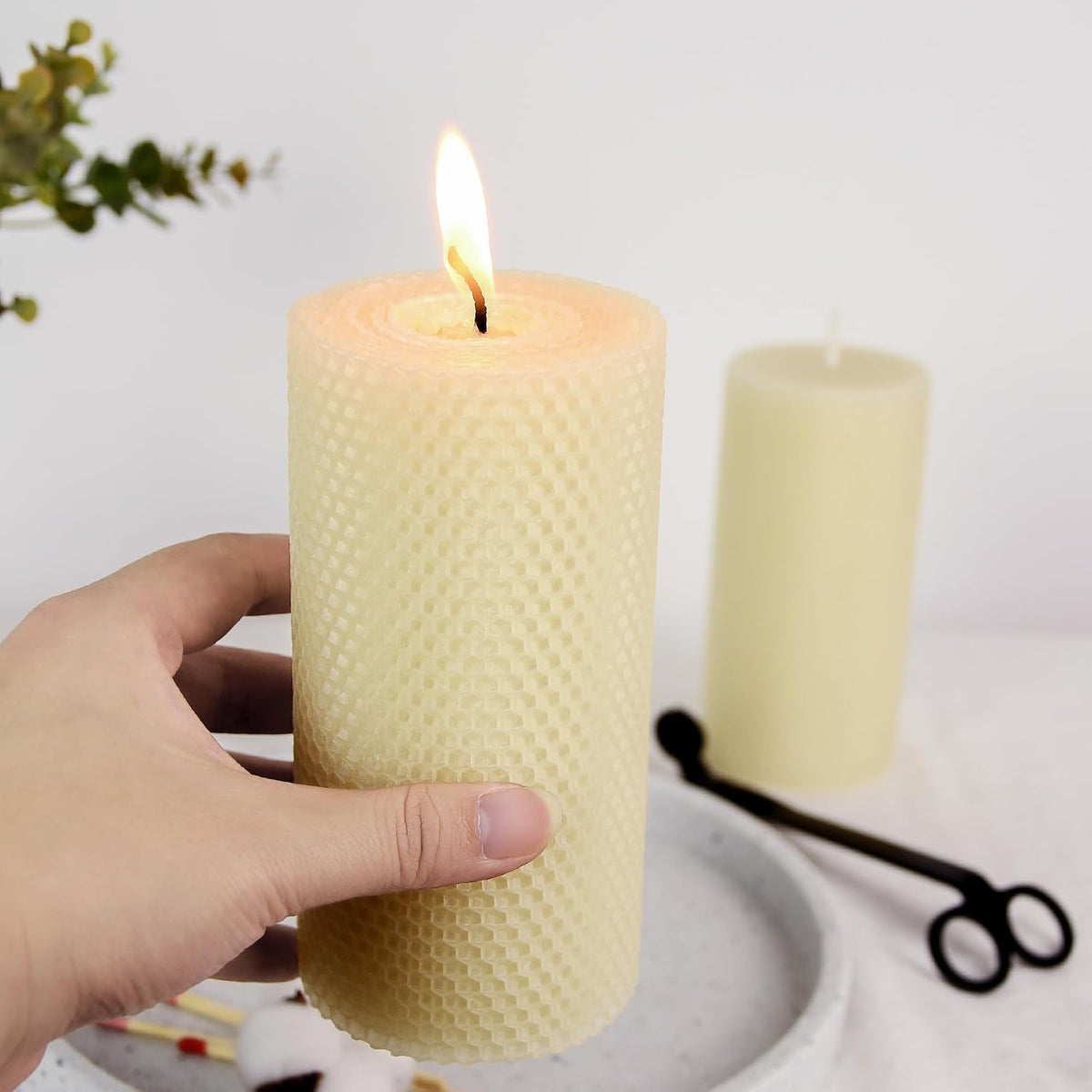 3x6 Inch Pure Natural White Honeycamb Beewaxs Pillar Candle Rolled Candles