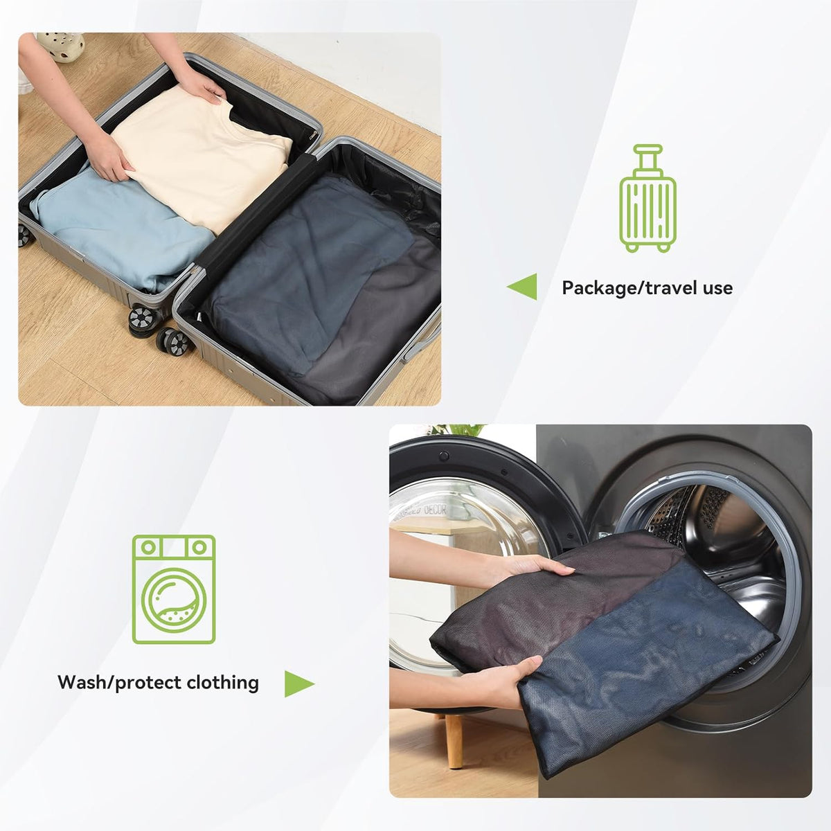 OTraki 2 Pack Mesh Laundry Bags with SAB Zipper, Black 20×24 Inch Washing Machine Bag with 4 CM Elastic Band, Reusable Lingerie Fine Mesh Wash Bag for Travel, Home and Storage