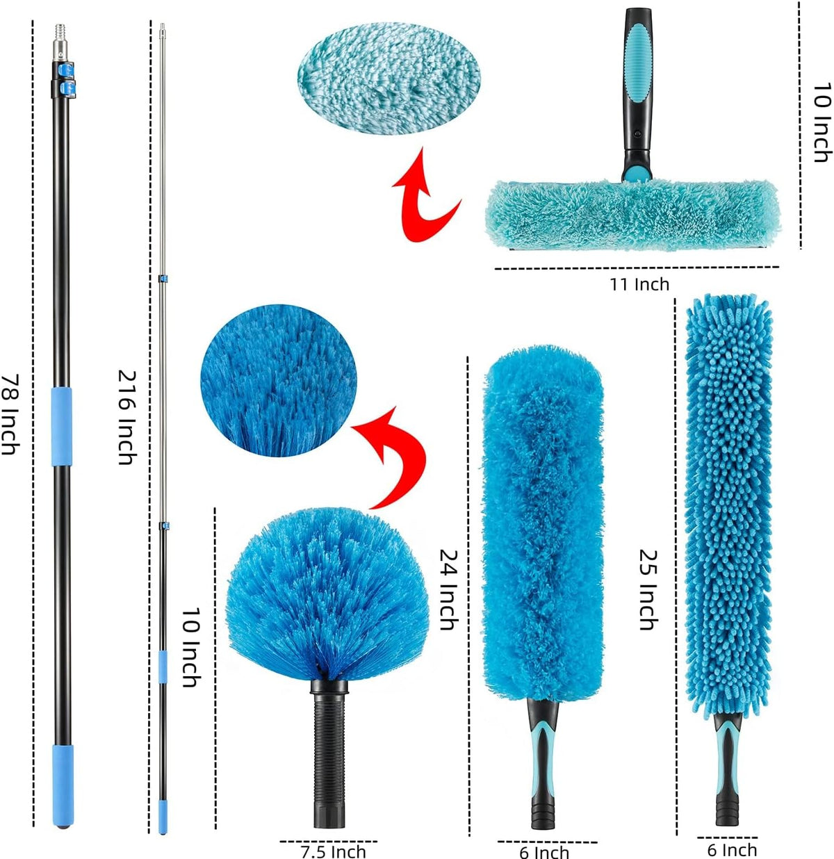 25 Foot High Ceiling Fan, Cobweb Duster with 6-18ft Extension Pole