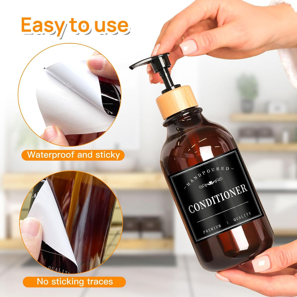 HVSWLY 12PCS Bathroom Labels for Soap Dispenser, Removable Bathroom Organization Labels, Waterproof Bottle Labels for Shampoo Conditioner Body Wash (Black) (Pack of 2)