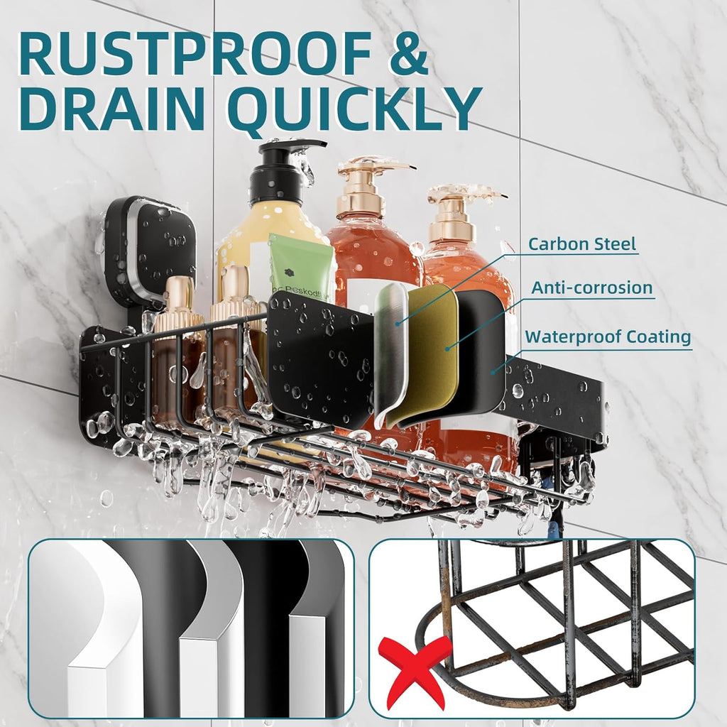 TAILI Shower Caddy Suction Cup Rustproof Metal Shower Shelves Black 2pack