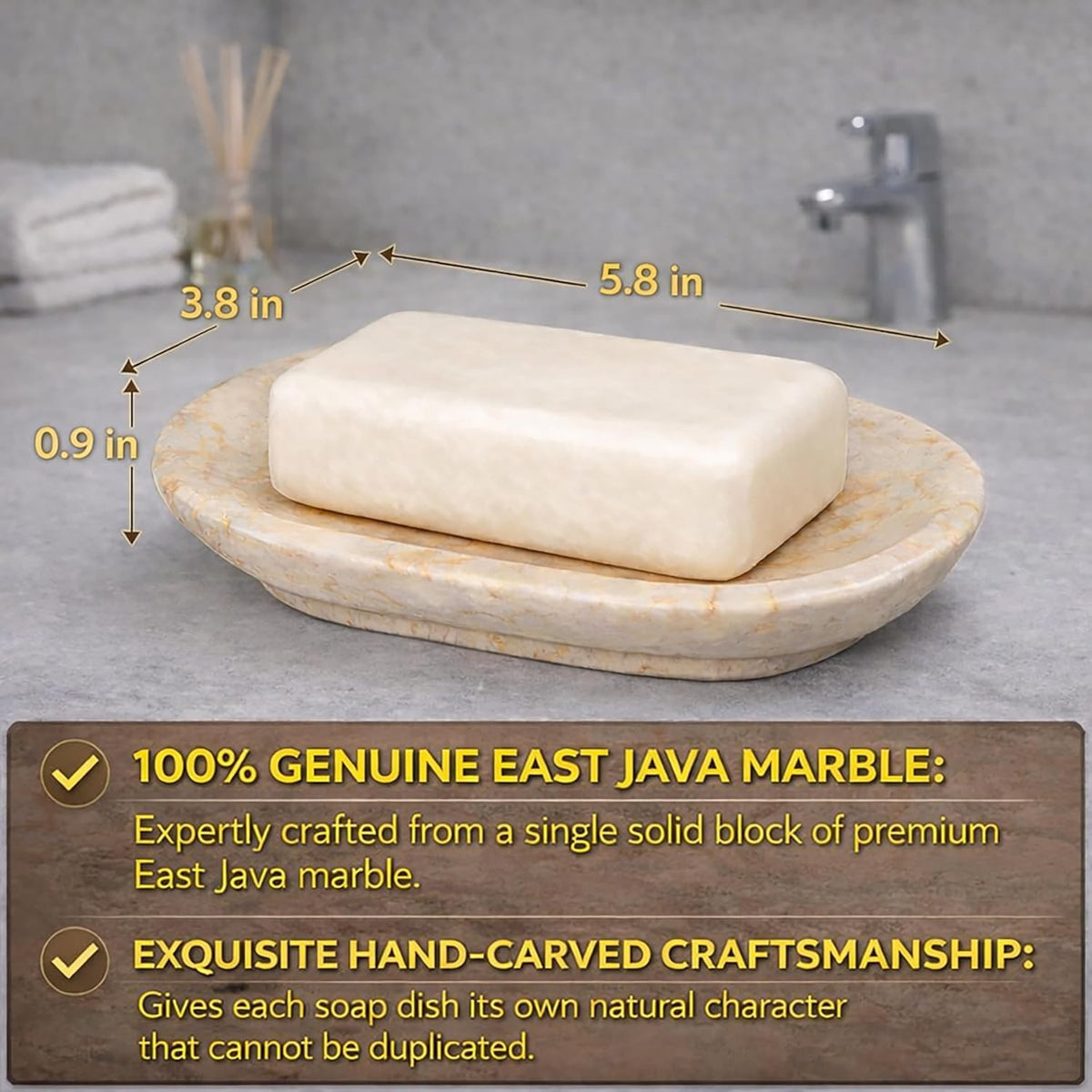 Creative Home Marble Soap Dish for Bathroom Sink, Natural Stone Soap Holder