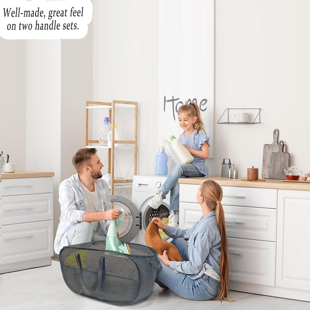 Upgraded 100L Collapsible Laundry Basket, Extra Large Mesh Pop Up Laundry Hamper, Dirty Clothes Hamper with long Handles, Pop-up Hampers for Laundry Travel. Dorm or Home Portable Laundry Basket. Black