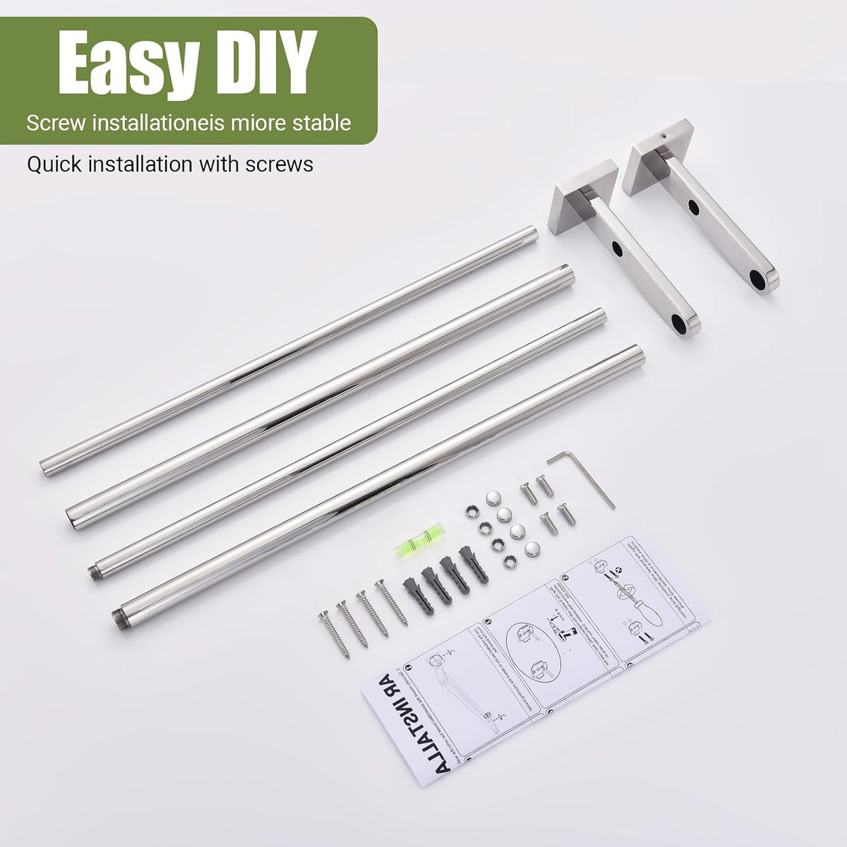 Miyili 30-Inch Double Bath Towel Bar with Square Base Polished
