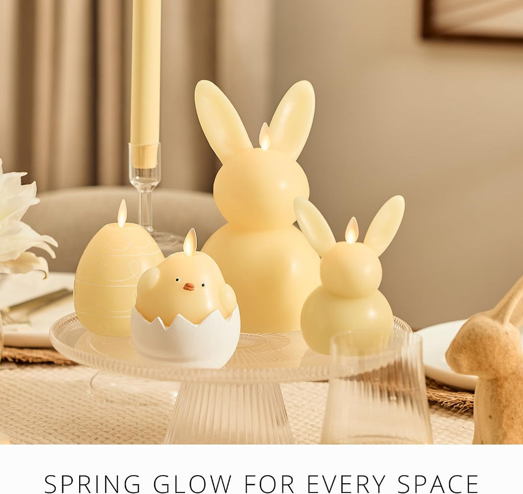 Luminara Easter Bunny Candle- Lemon Chiffon 4.5" x 4.5" x 8.5"- Flameless Real-Flame Holiday-Inspired Decor- AA Batteries- Flickering LED Flame