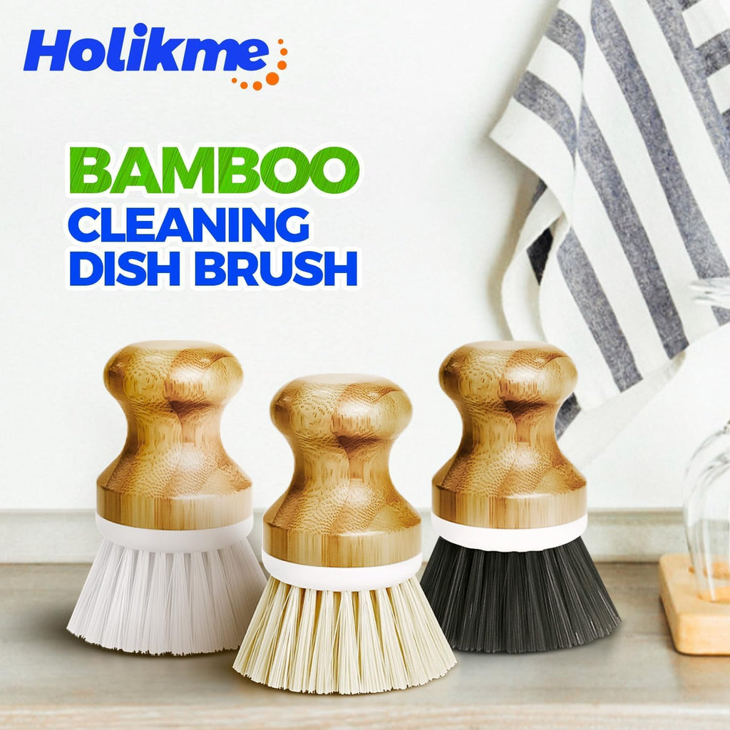 Holikme Bamboo Palm Brush Dish Brushes Round Vegetable Brush,Yellow