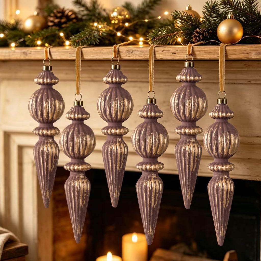 Gunmetal Gold Vintage Finial Christmas Ornaments, 6Pcs Neutral Shatterproof Xmas Tree Ornaments