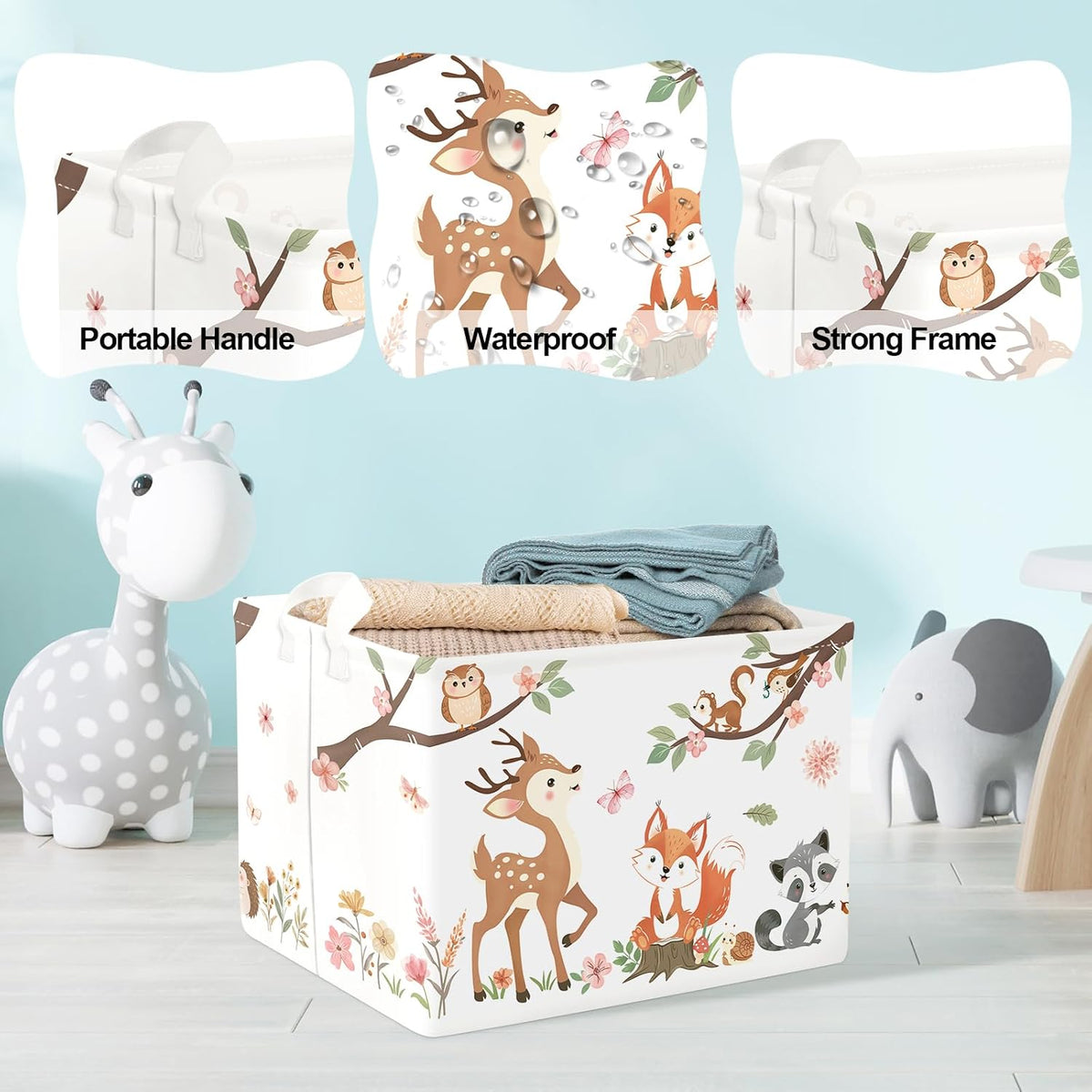 Clasty Animal Flower Kid Storage Basket Foldable Laundry Hamper, 36L Fox
