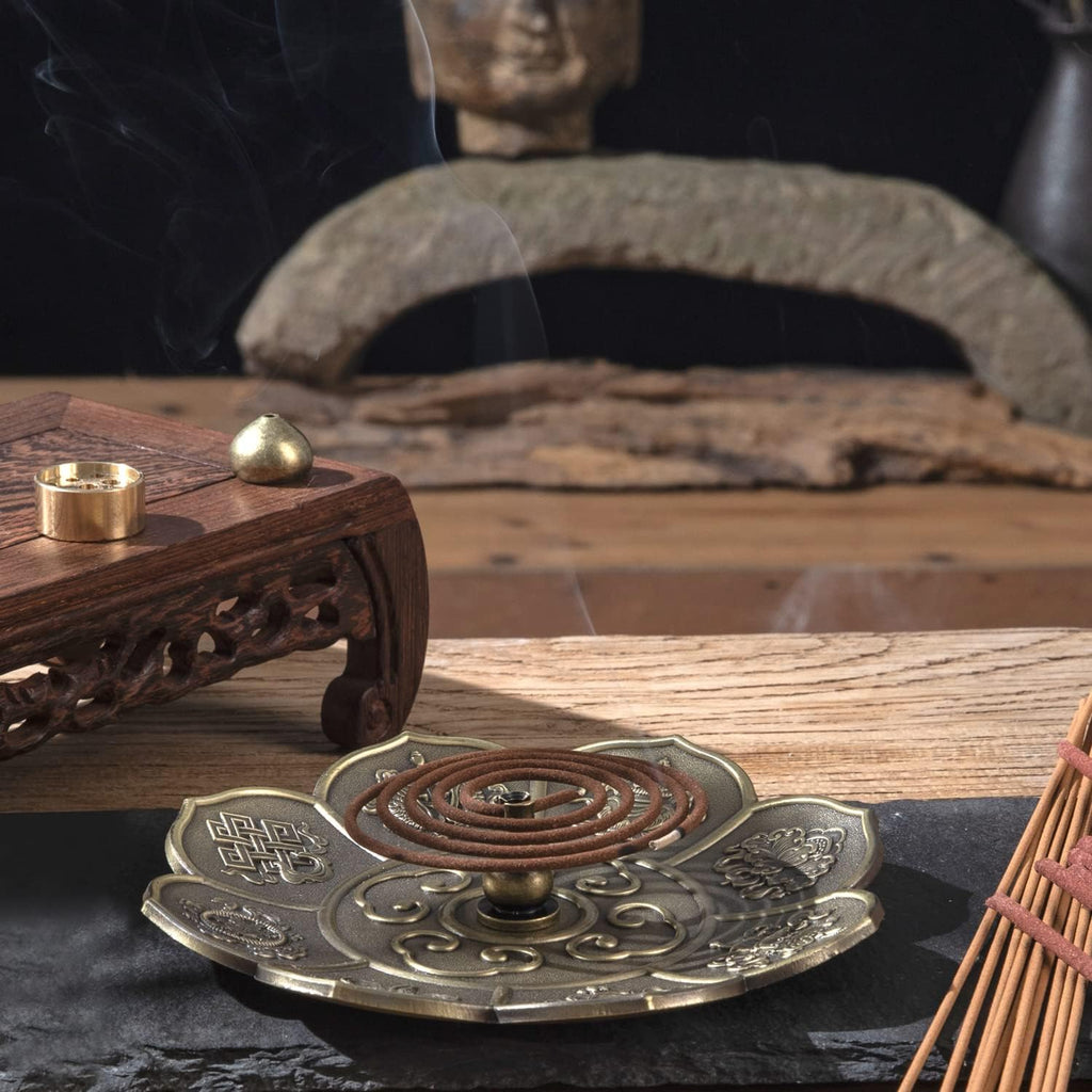 Brass Plate Incense Holder Set- 4 in 1 Incense Burner - for Smudging Bowl, Offering Bowl, Incense Burner Holder, Ash Catcher,Jewelry Dish (Large Sized)