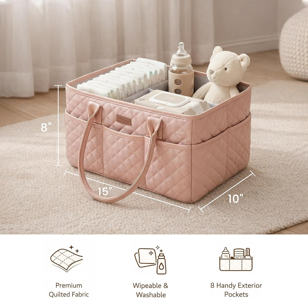Konssy Baby Diaper Caddy Organizer, Solid Design with PU Leather Handles