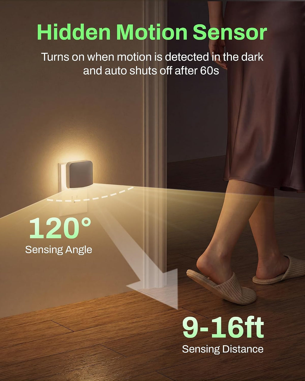 BN-LINK Backlit Motion Sensor Night Light Plug into Wall, 1-50 Lm, 1 Pack