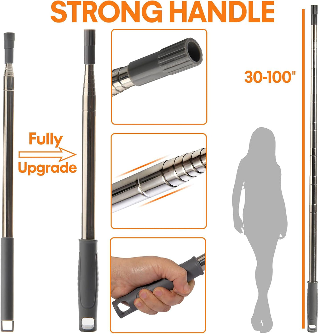 Dusters for Cleaning, 30-100 Inch Long Handle with 4 Duster Types