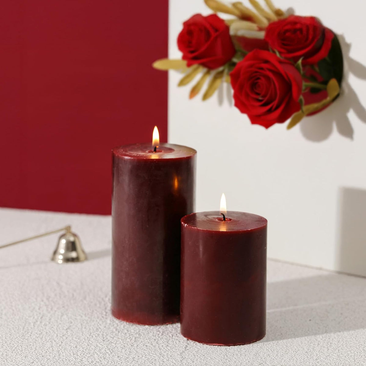 3x6 Inch Burgundy Pillar Candles Set of 3,Unscented Dark Red Pillar Candle