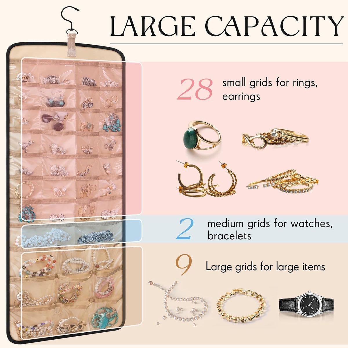 Pack Hanging Jewelry Organizer Necklace Hooks Black