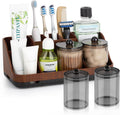 GFWARE Wood Bathroom Toothbrush Holder Set with 2 Qtip Holder Dispenser