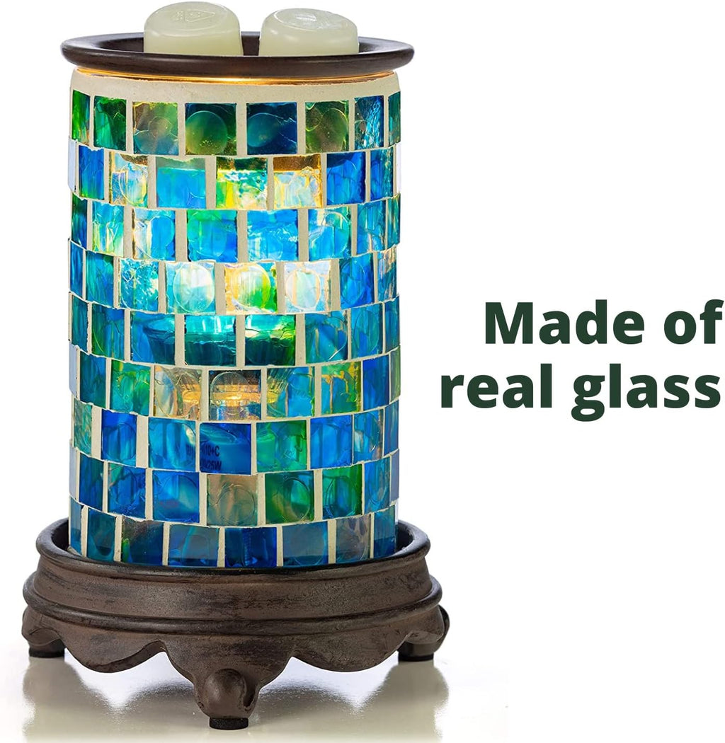 VP Home Wall Plug-in Wax Warmer for Scented Wax Mosaic Glass Ocean Blue Electric Home Fragrance Warmer for Essential Oils Candle Wax Melts and Tarts Scent Warmer Night Light