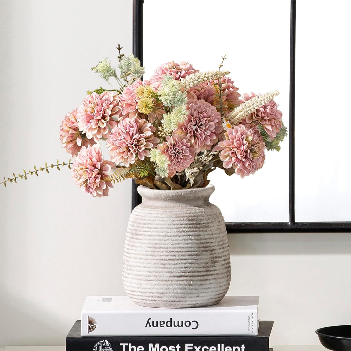 Ceramic Flower Vase, Small Vase Rustic Farmhouse Vases Home Decor Short Pottery Decorative Pampas Vase for Table Living Room Entryway Mantel Bookshelf Bedroom Bathroom Kitchen - 6" D