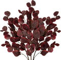 Hollyone 3Pcs Fall Eucalyptus Stems Artificial Eucalyptus Leaves Branches Fake Fall Flower Arrangements Red Leaf Long Stems Plants Autumn Faux Shrubs Bushes Thanksgiving Festival Decorations Burgundy