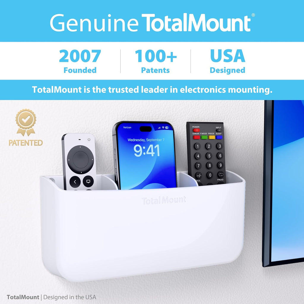 TotalMount Drop-Free Remote Holder – Removable Adhesive Strips – XL White