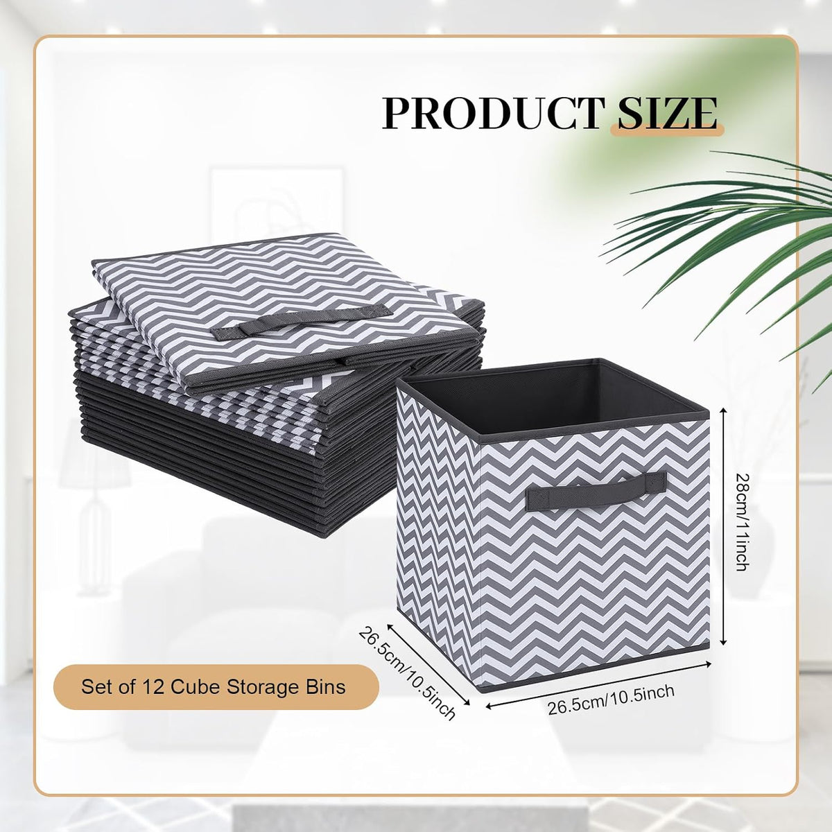 Hillban 12 Pcs Collapsible Storage Cubes with Dual Handles, Wavy Style
