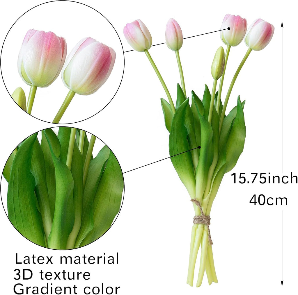 DUYONE 40pcs Artificial Tulips Flowers, Latex Bouquet,Fake Tulips for Office Wedding Party Home Kitchen Garden Decoration-B Peach Pink Set