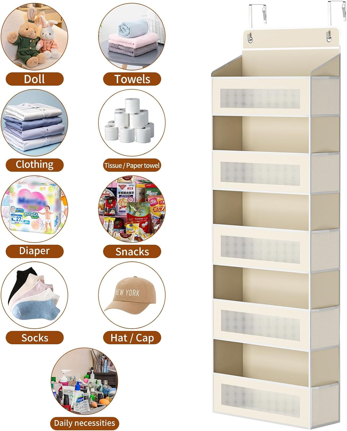 AQOOA 5-Tier Over The Door Organizer 44 lbs Capacity fit Standard Doors
