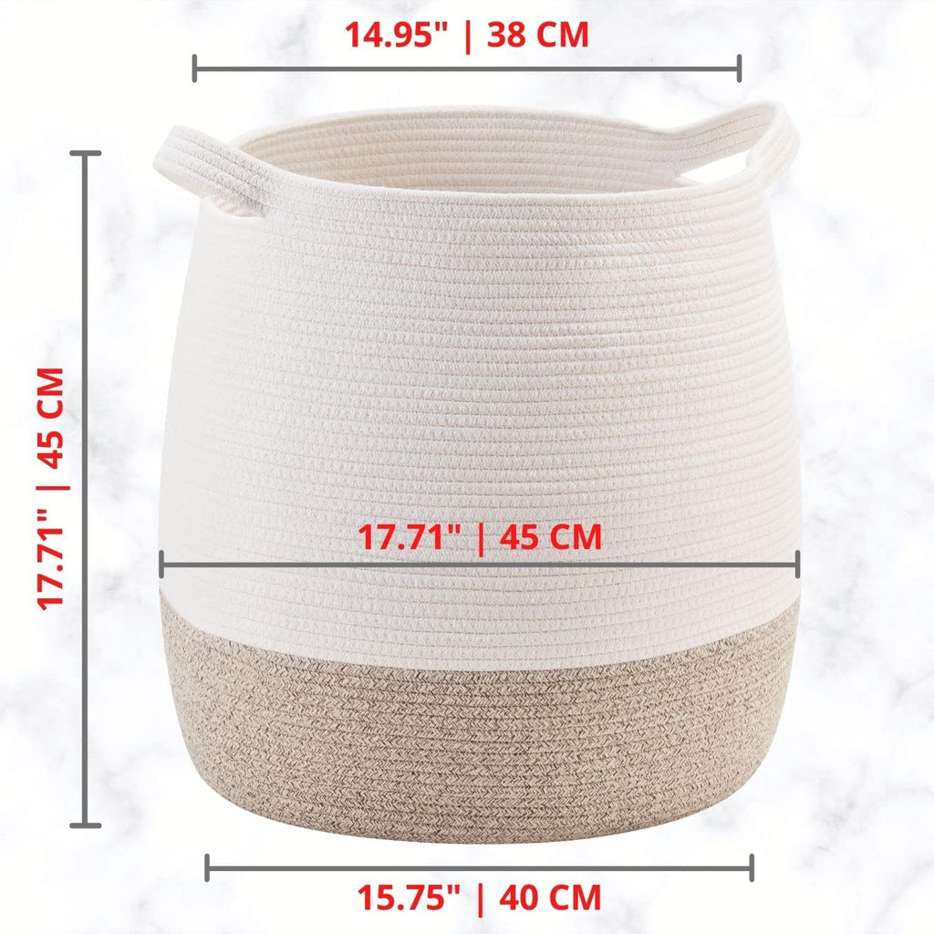 MINTWOOD Design Large 17 x 17 Inches Decorative Woven Cotton Rope Blanket Basket for Living Room, Laundry Basket Hamper, Storage Baskets with Handles for Toys, Throws, Pillows, Towels, Shoes, Brown
