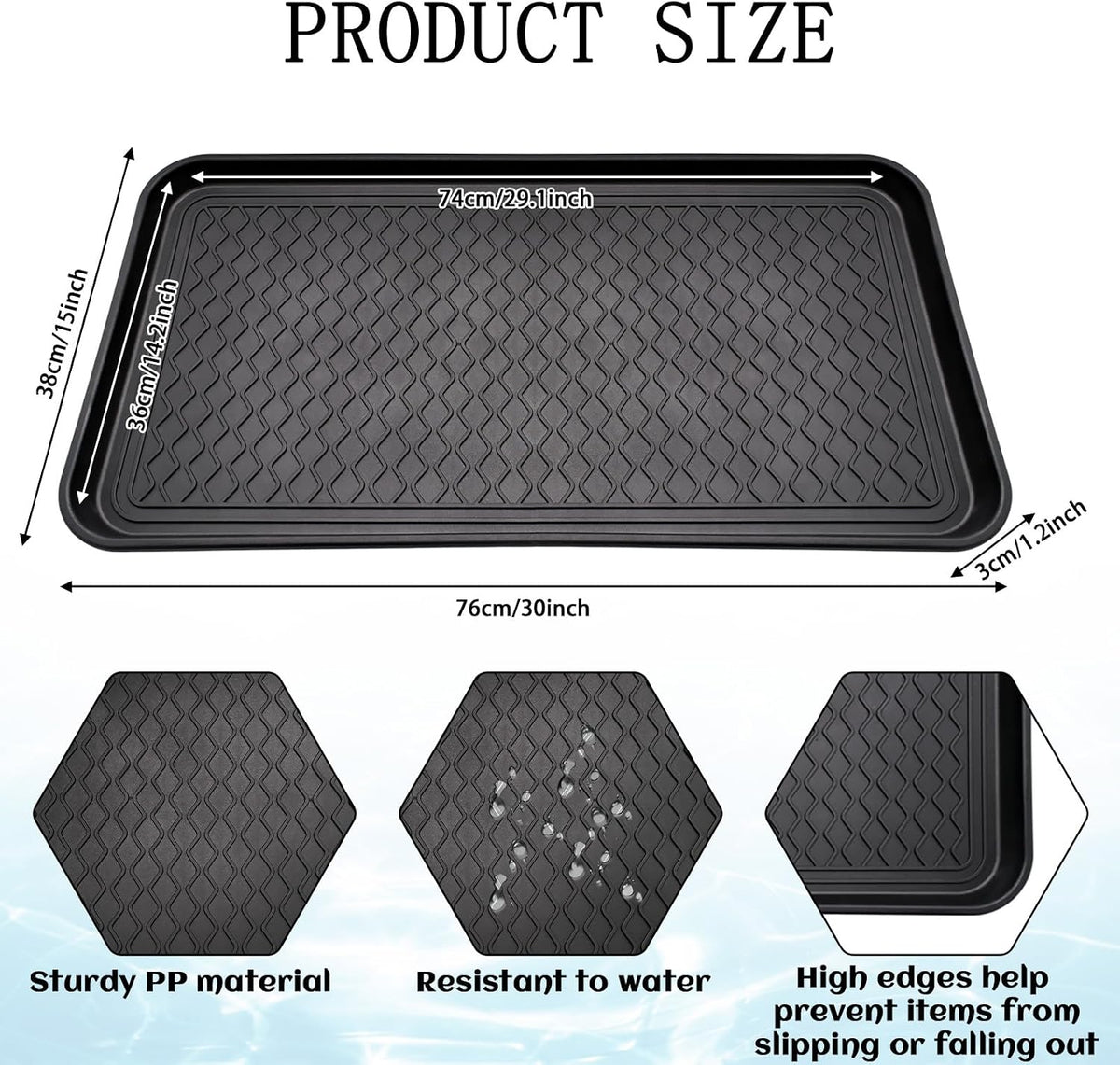 8 Pcs Multi Purpose Boot Tray Pet Feeding Mat Anti Slip Waterproof Protection Shoe Mat for Indoor Outdoor(Black, 30 x 15 x 1.2 inch)
