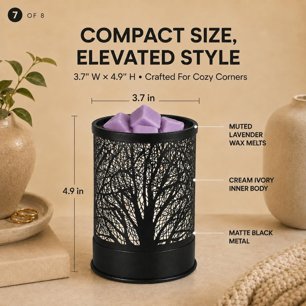 Nawaza Wax Melts Warmer Scented Metal 2-in-1 Electric LED Burner Black Tree