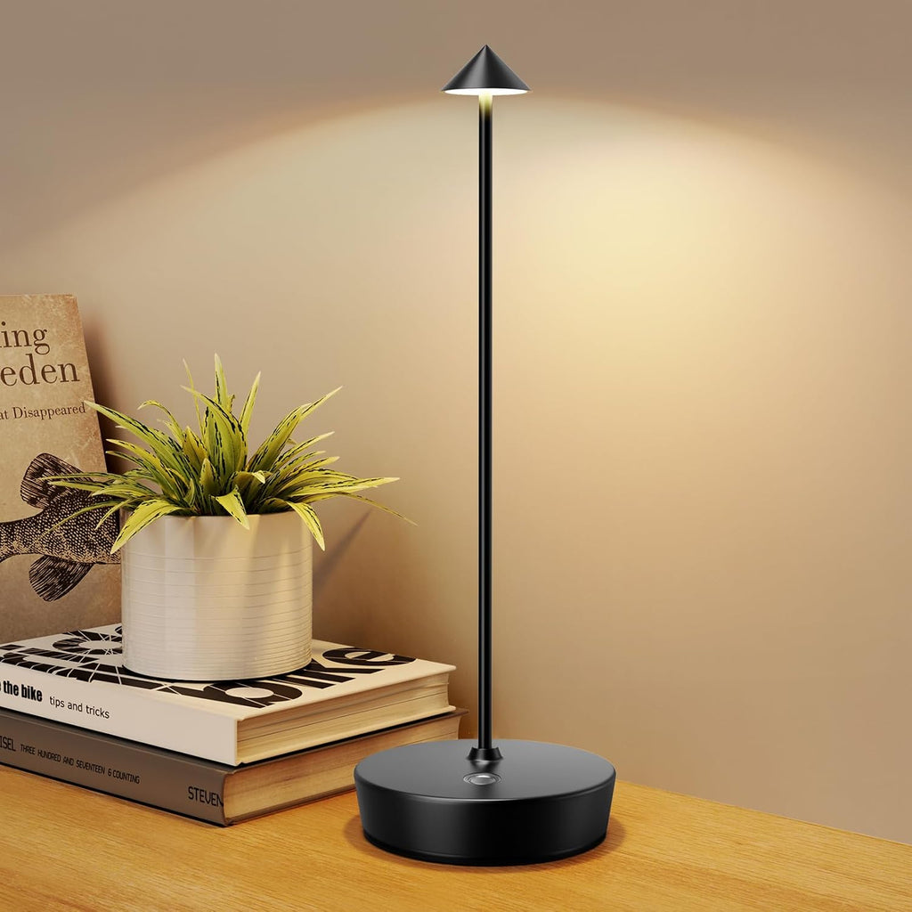 Set of 2 LED Cordless Table Lamp, Rechargeable Battery Operated Dimmable Restaurant Table Lamp, 6000mAh, Outdoor Patio Black