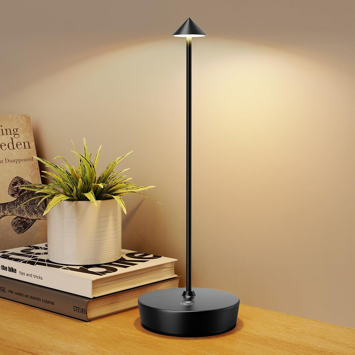 Set of 2 LED Cordless Table Lamp, Rechargeable Battery Operated Dimmable Restaurant Table Lamp, 6000mAh, Outdoor Patio Black