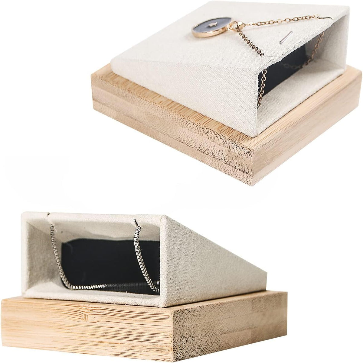 Coward 4Pcs Bamboo Necklace Holder Organizer Pendant Jewelry Dispaly Stand for Selling Pandent Rack for Home Bedroom Drawer (Beige Velvet)
