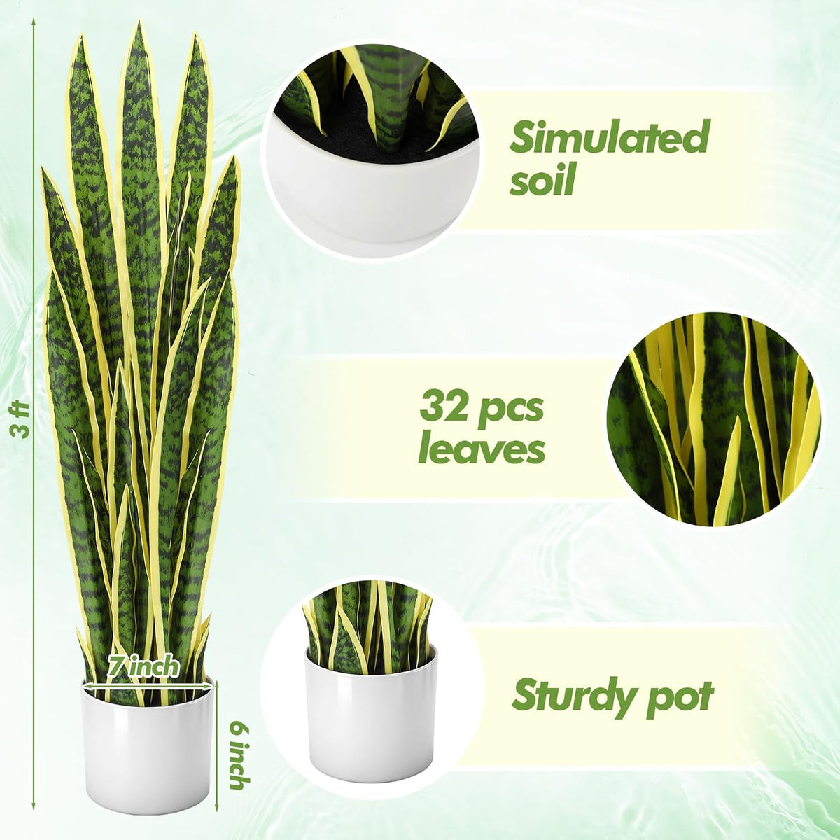 Crowye 2 Pack 3.17 ft Tall Artificial Snake Plant Fake Sansevieria Plant Large Faux Snake Bulk in Pot for Home Office Housewarming Gift