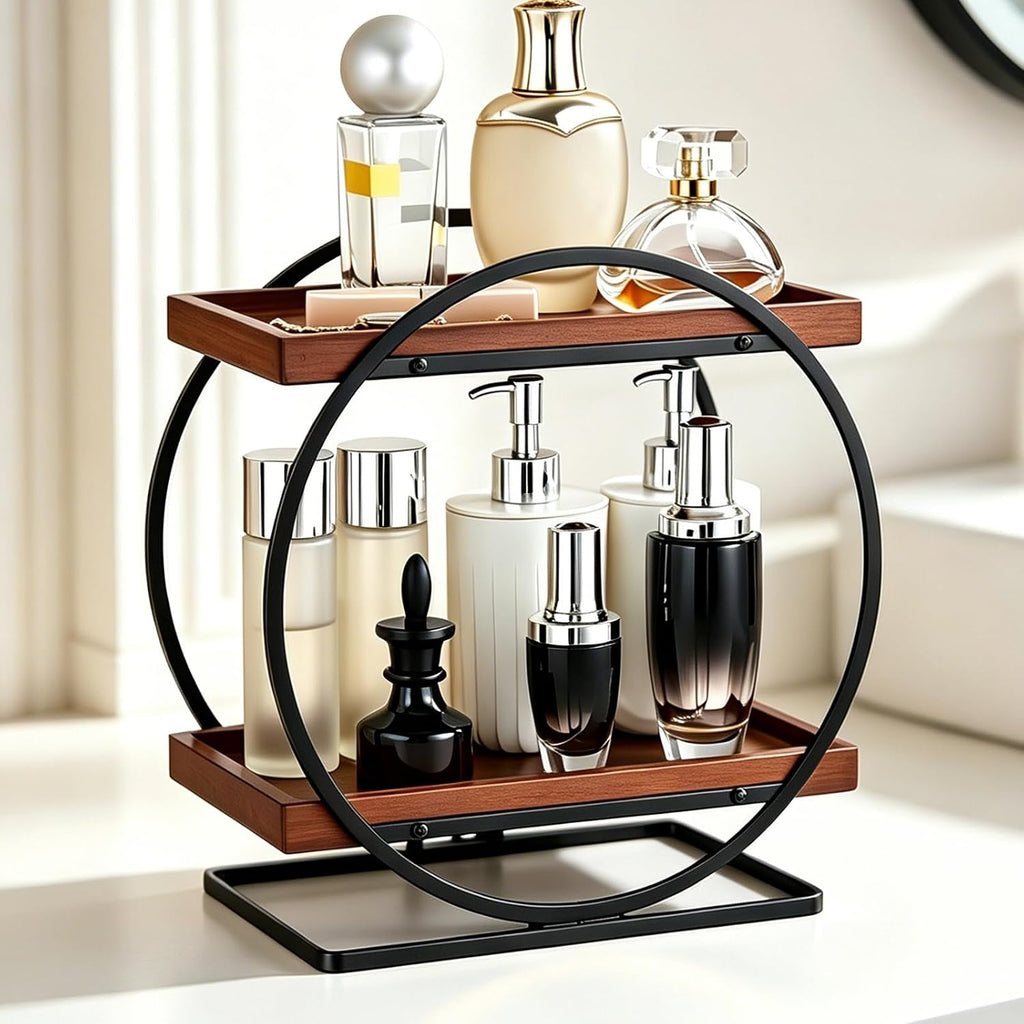2-Tier Bathroom Counter Organizer, Wooden Perfume Organizer Dresser