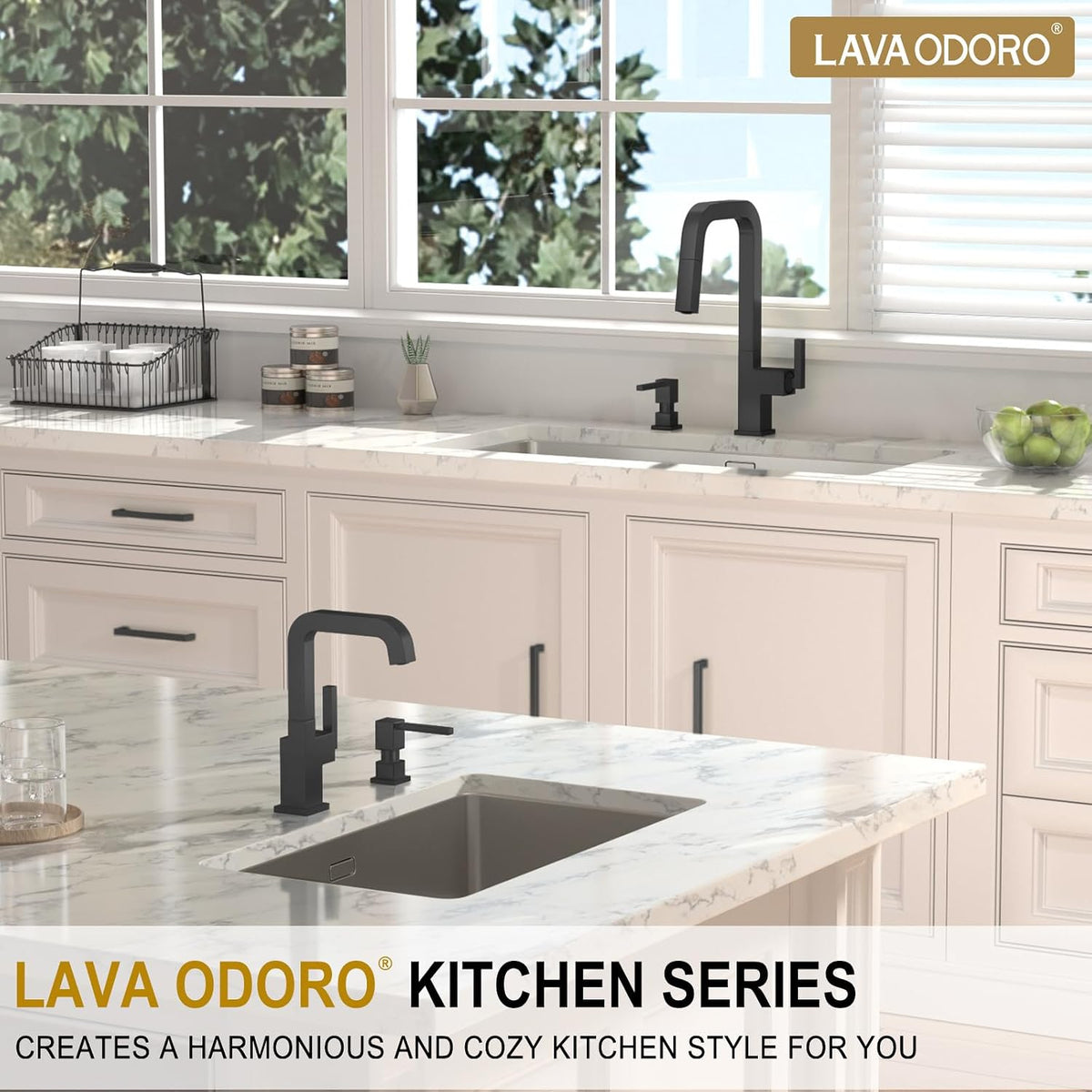 Lava Odoro Soap Dispenser for Kitchen Sink, Black Sink Soap Dispenser Pump