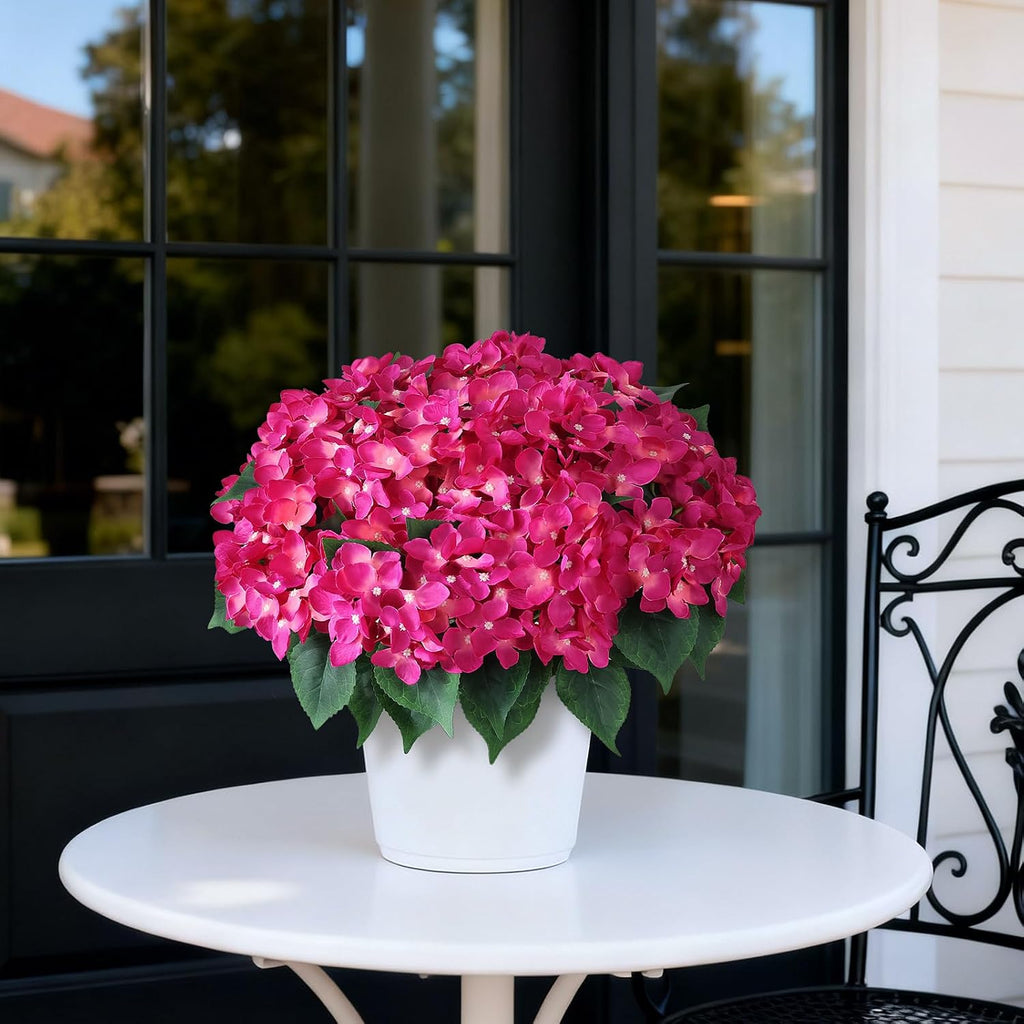 2 Sets Artificial Hydrangea Flower Topiary Ball Trees for Porch (Rose Red)