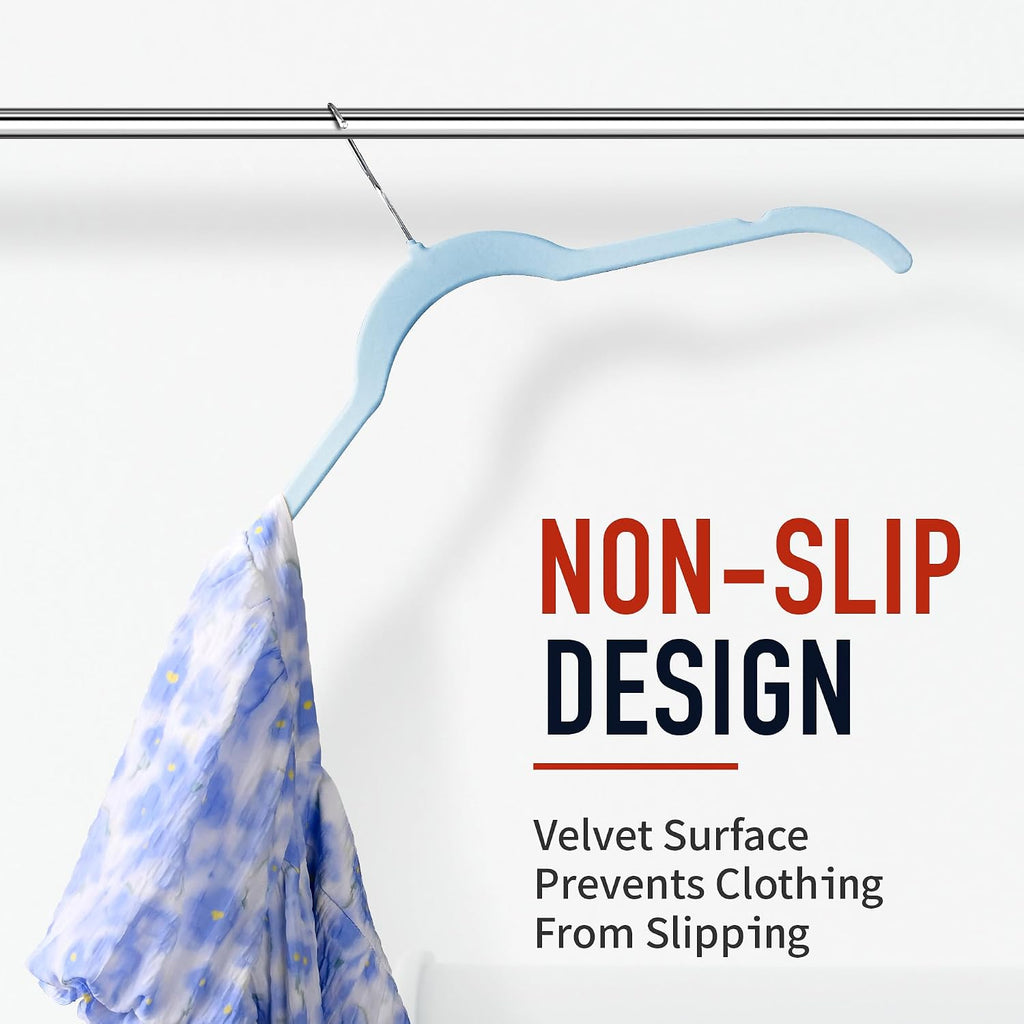 Sishynio Velvet Hangers 30 Pack, Non-Slip Slim Felt Clothes Hangers Blue