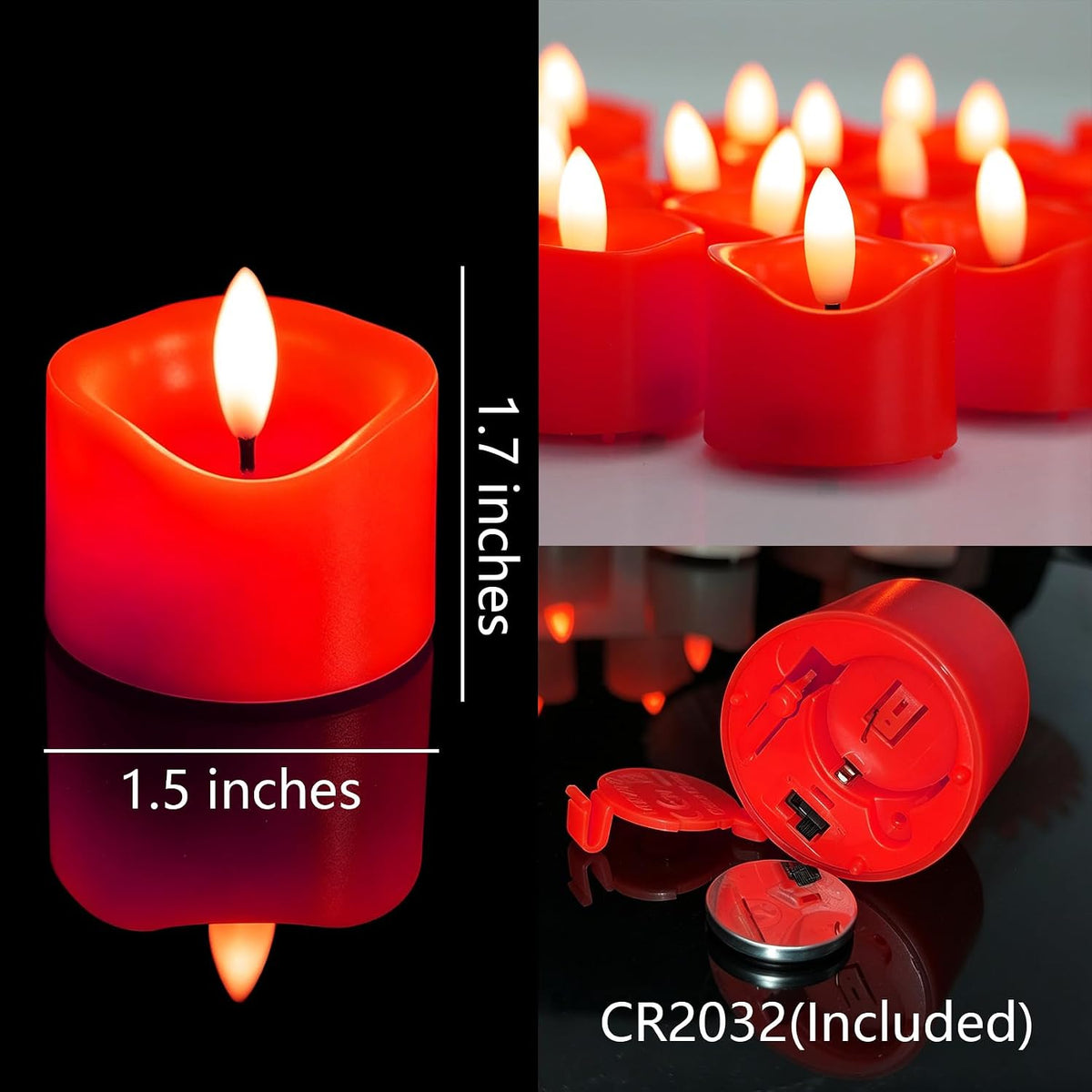 12 PCS Battery Operated Votive Candles Flameless Tealights, Red