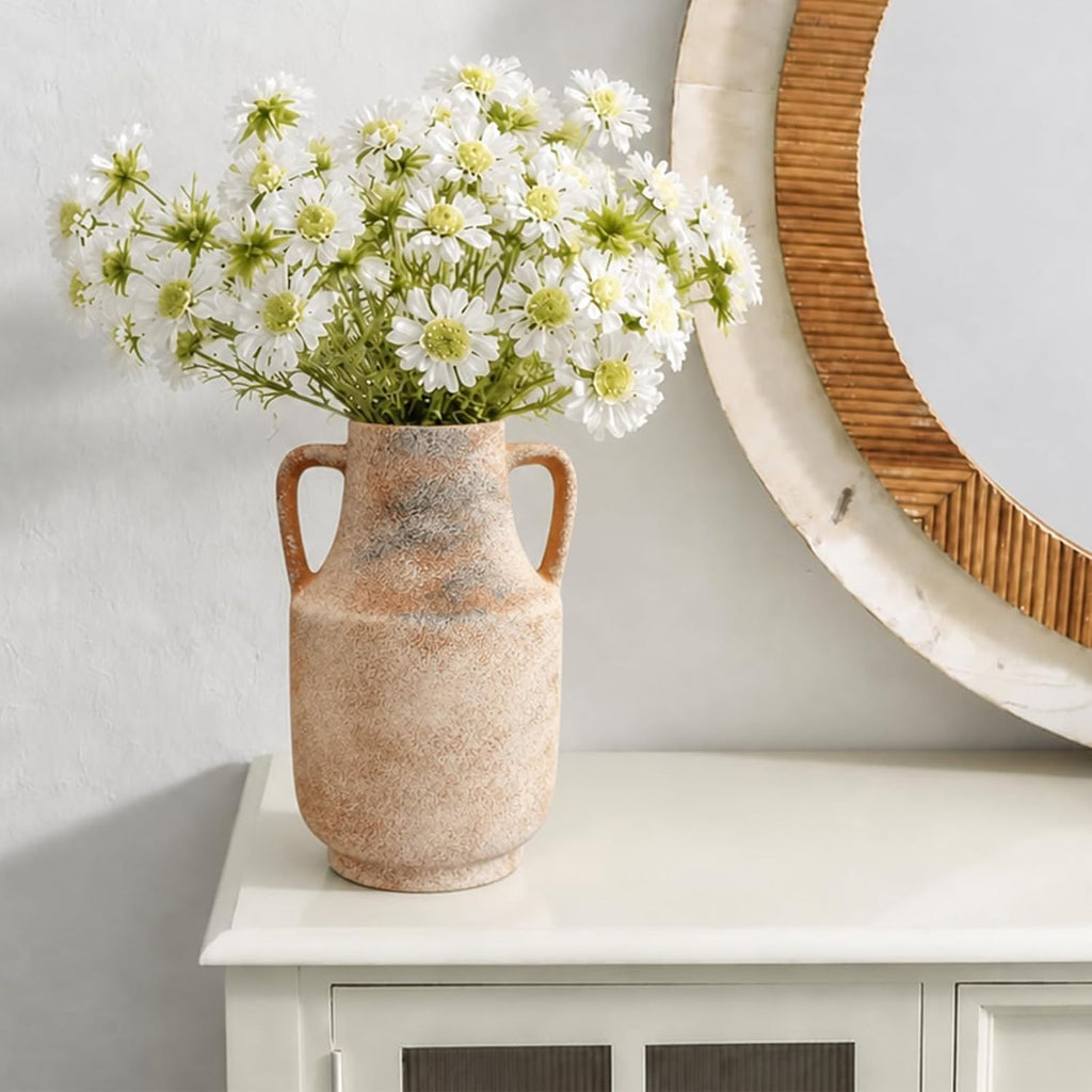 Deep Dream Ceramic Flower Vase with Handles, 11 Inch Large Ceramic Vase, Decorative Tall Terracotta Vase, Farmhouse Rustic Vase for Home Decor, Shelf, Living Room, Bedroom,Table (Terracotta)