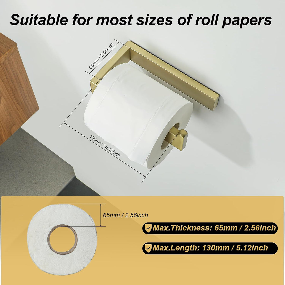 Sayayo Brushed Gold Toilet Paper Holder Wall Mount, RV Toilet Tissue Holder