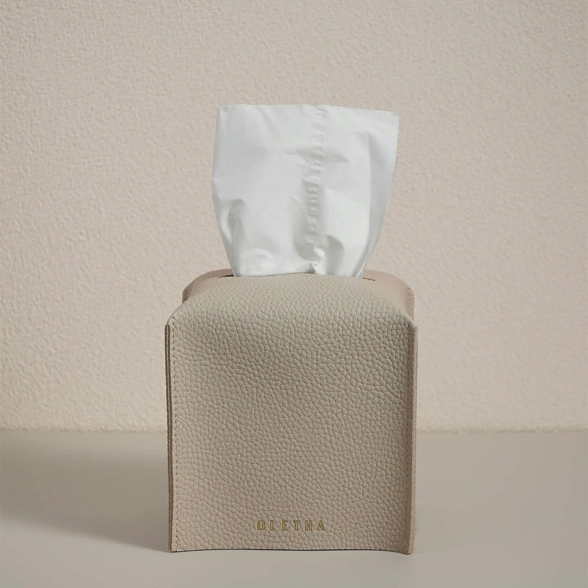 OLETHA Square Tissue Box Cover, Aesthetic Desk Decor, Light Taupe, 2 Pack