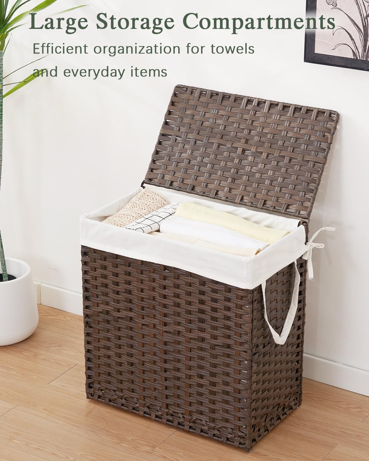 SETVSON Laundry Hamper with Lid Wicker Laundry Basket 112L PE, Brown