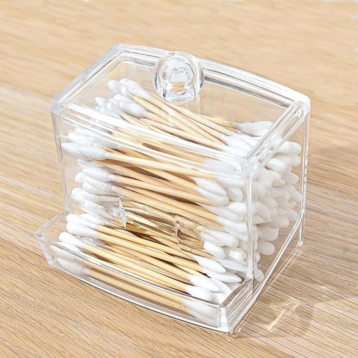 Cotton Swab Holder with Lid, Clear Plastic Swab Dispenser Jar